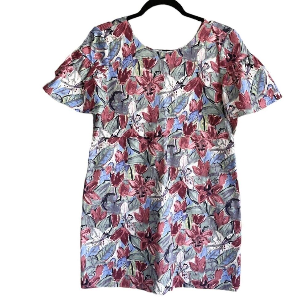 NWT Zara Multicolor Floral Mini Dress Size L Ruffled Short Sleeves Bow V Back - Picture 9 of 10